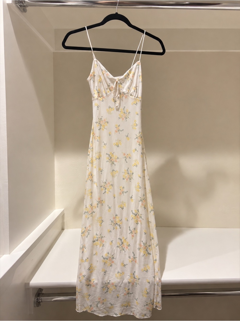 White Floral Slip Dress with Tie Front